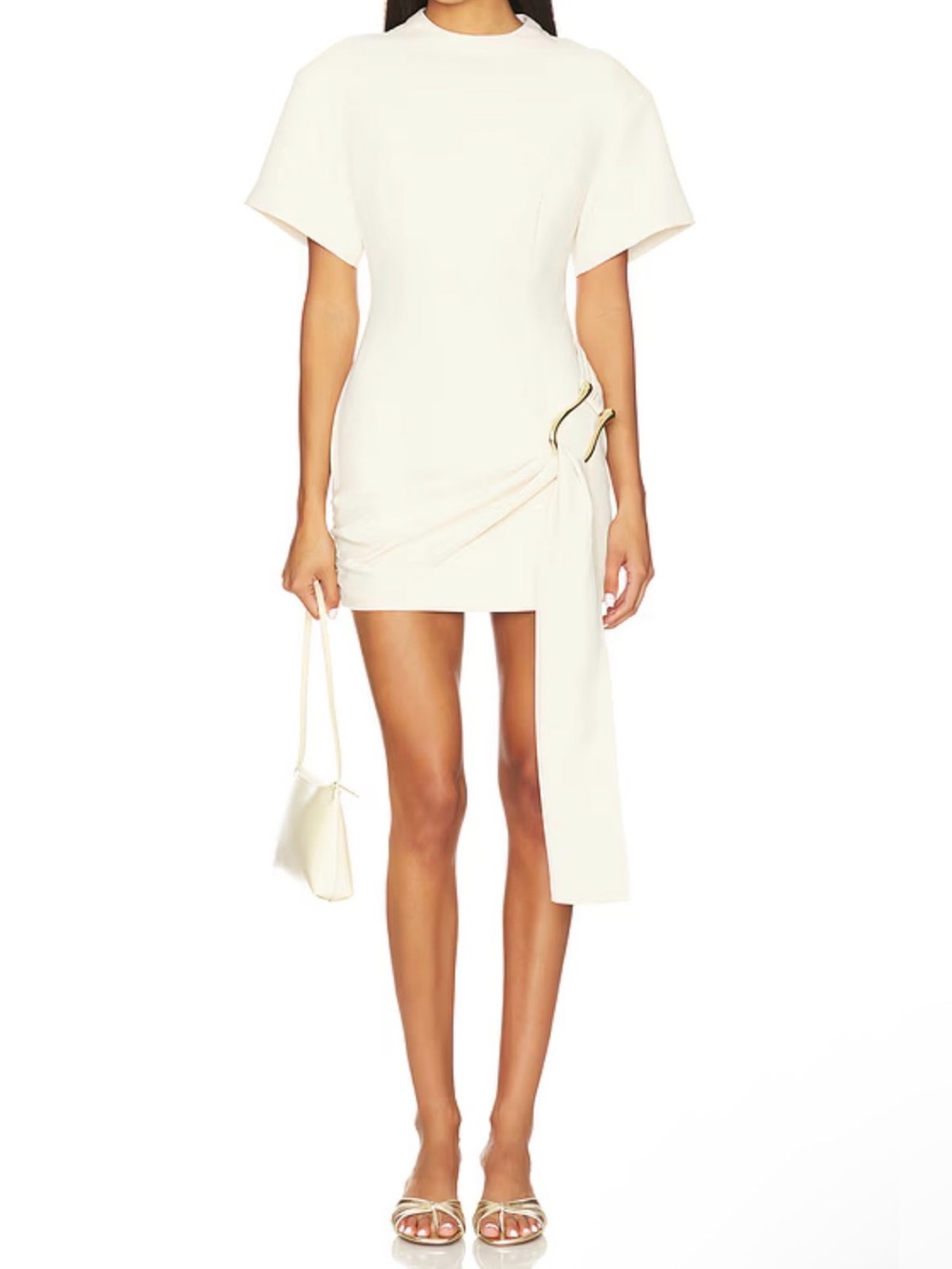 Lioness Martini Mini Dress L Porcelain White Gold Buckle Draped NWT Revolve